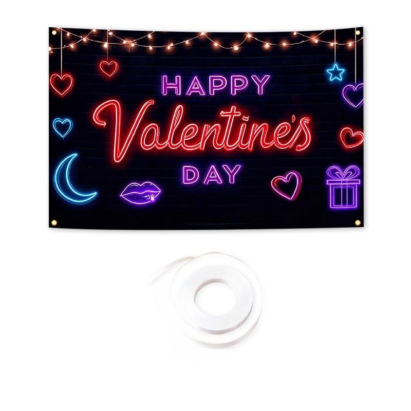 New pink Valentine's Day series backdrop banner, romantic heart-themed photo decoration flag