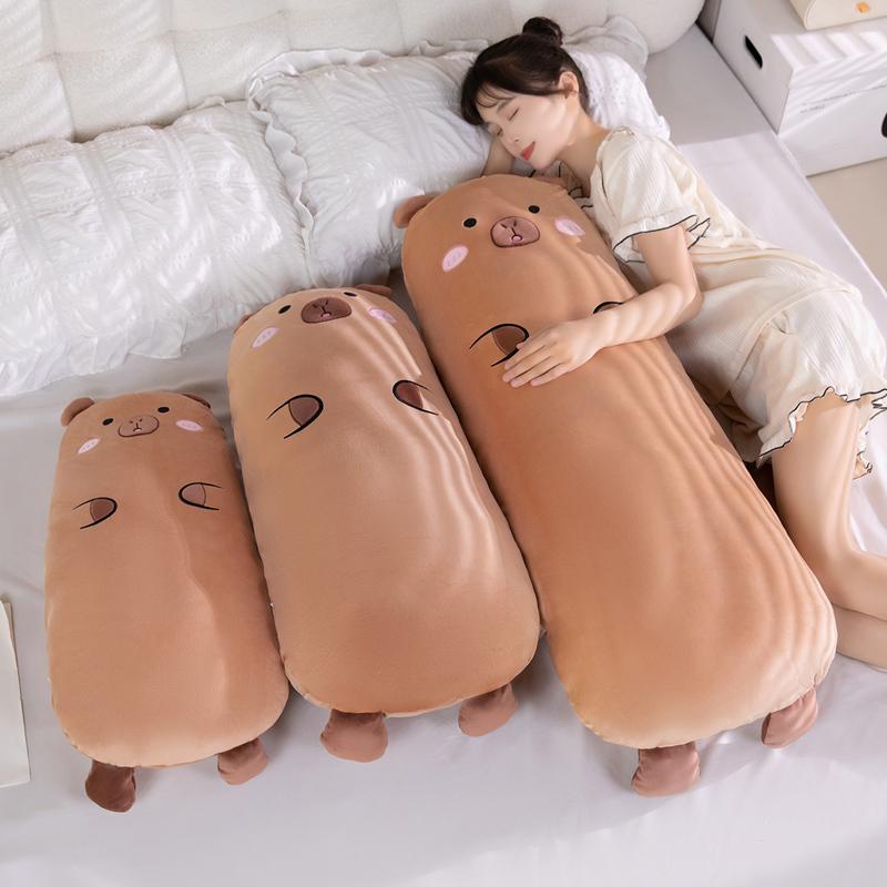 3 Sizes Cartoon Capybara Long Body Plush Pillow Cotton Stuffed Chubby Capybara Throw Pillow Kawaii Bedroom Decor Kids Gift