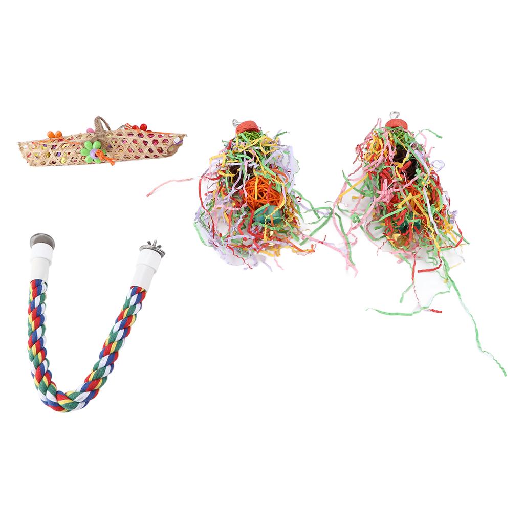Bird Chewing Toys Natural Colorful Bird Foraging Shredder Hanging Toy Kit for Small Medium Lovebirds Parakeet Cockatiel