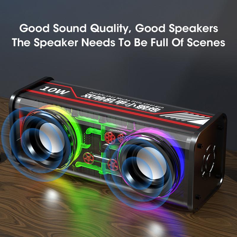 V8 Transparent Mecha Bluetooth 5.0 Wireless Music Speakers for Mini Party with Bass Diaphragm TWS RGB Light Loudspeaker