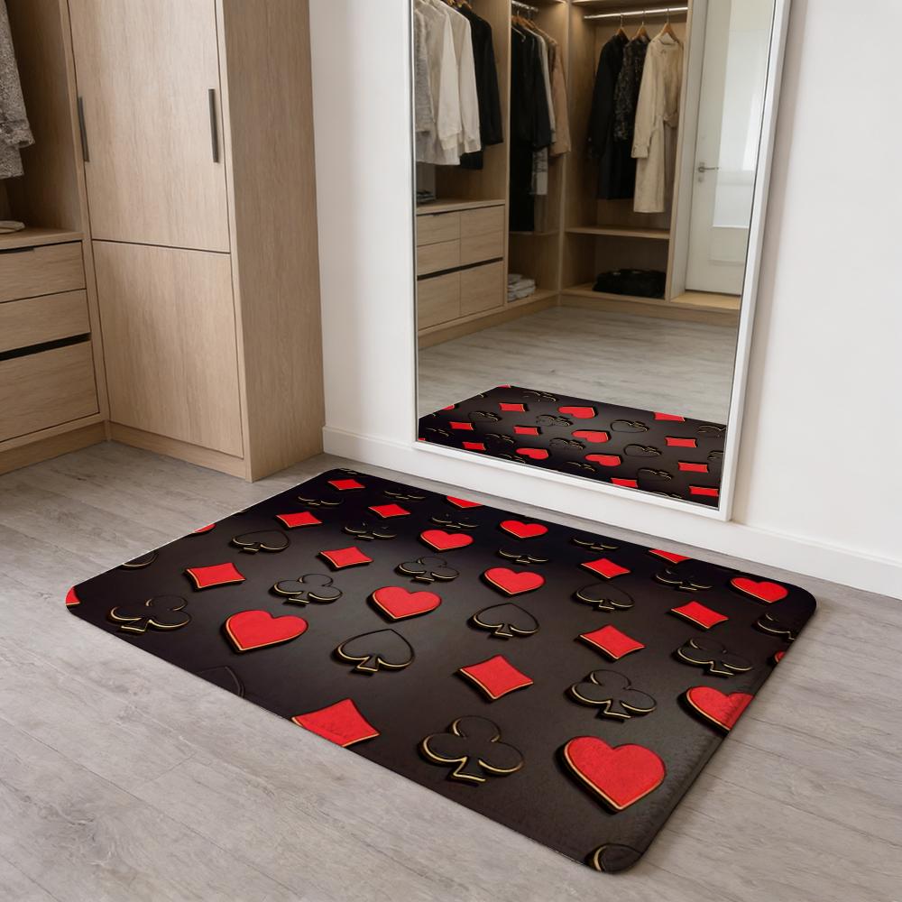 Fashion Spade Floor Mat Washable Absorbent Flannel Door Mat Non-Slip Indoor Floor Carpet