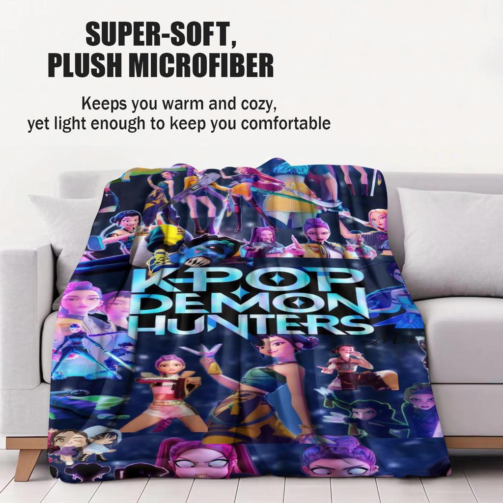 HUNTRIX KPOP Demon Hunters Anime Blanket Cover Flannel Throw Blankets Airplane Travel Portable Ultra-Soft Warm Sleeping Blanket