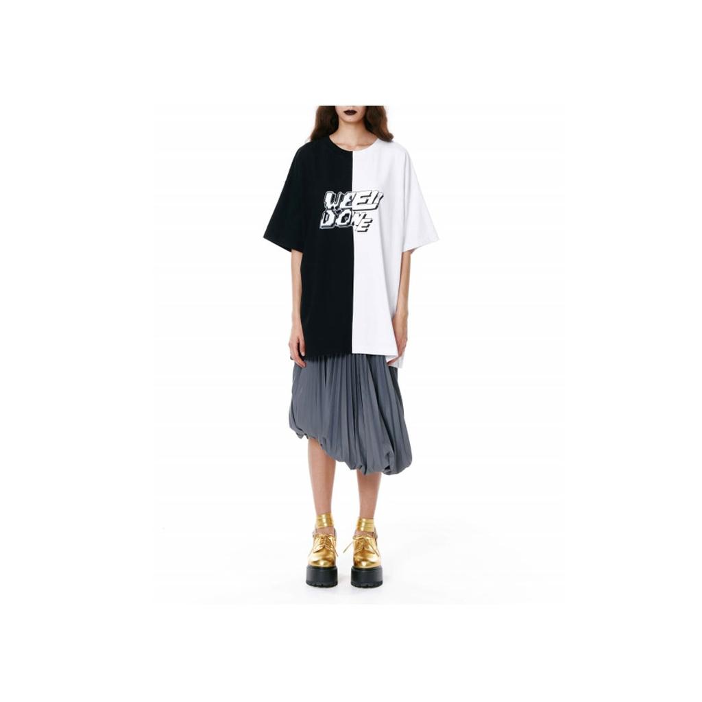 WE11DONE Color Block Logo Print Short Sleeve T-Shirt Unisex Tops WD-TT1-22-558-U-BW