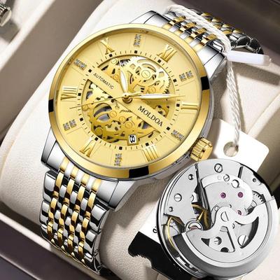 Hollow Full-automatic Men's Watch Waterproof Business Tide Luminous Calendar Quartz Roman Numeral Clock Mens Watches