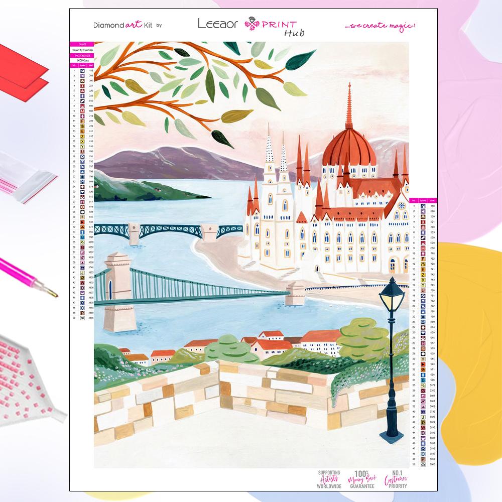 Landscape Diamond Painting Kits Country Town Hot Air Balloon Life Picture Full Diamond Mosaic Embroidery Cross Stitch Home Decor