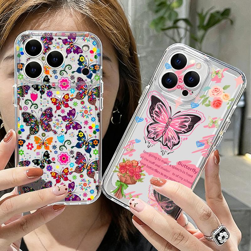 Colorful Butterfly Pattern Soft Case For iPhone 17e 17 16 15 14 13 Pro Max 17 Pro 16e 12 11 Transparent Shockproof Phone Cover