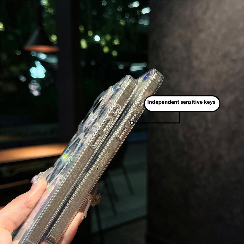 For iPhone 15 Pro Case Compatible with MagSafe Laser Flower PC+TPU Clear Phone Cover