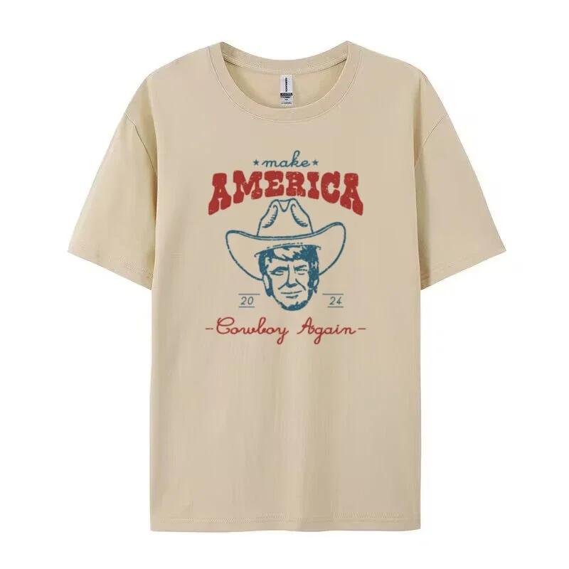 Women Funny Trump 2024 Election T-Shirts Vintage Western Cowboy Unisex T Shirt MAGA Patriotic Shirt Unisex Short Sleeve Republican Tops