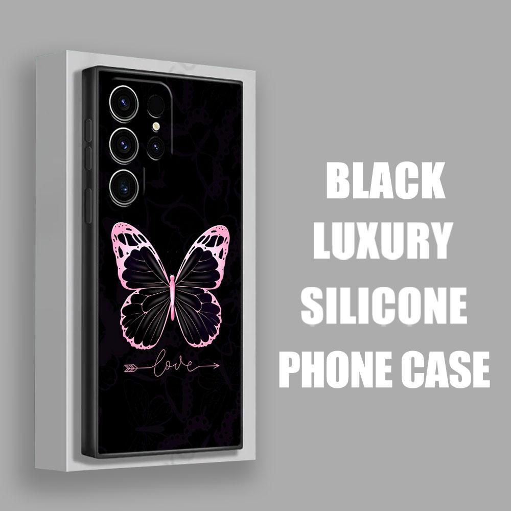 Phone Case For Samsung Galaxy S24 Ultra Cases S23 S21 S20 FE S22 9 S24 Plus Note 20 Ultra 10 Silicone Cover Butterfly Love Black