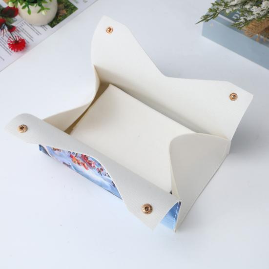 Foldable Paper Holder Snowman Snowflake Faux Leather Tissue Box Cover Christmas Rectangle