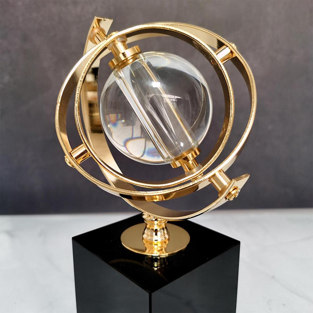 Geometric Globe Statue Alloy Sculpture for Office Decoration Apartment Hotel Height 23cm