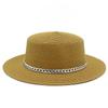 Spring and summer women's travel sunscreen straw hat fashion chain solid color beach British style jazz hat Hats