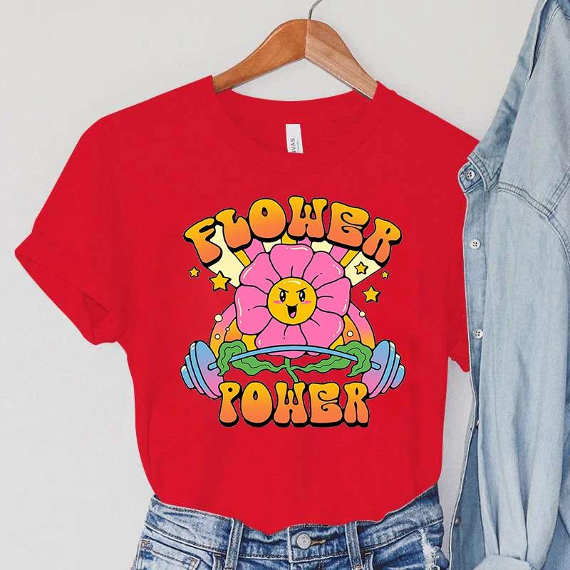 Power of Flowers Printed T Shirt Harajuku Hip Hop Funny Tee Women Streetwear Tshirt Top for Sweet Girls T-shirt Ladies Clothing