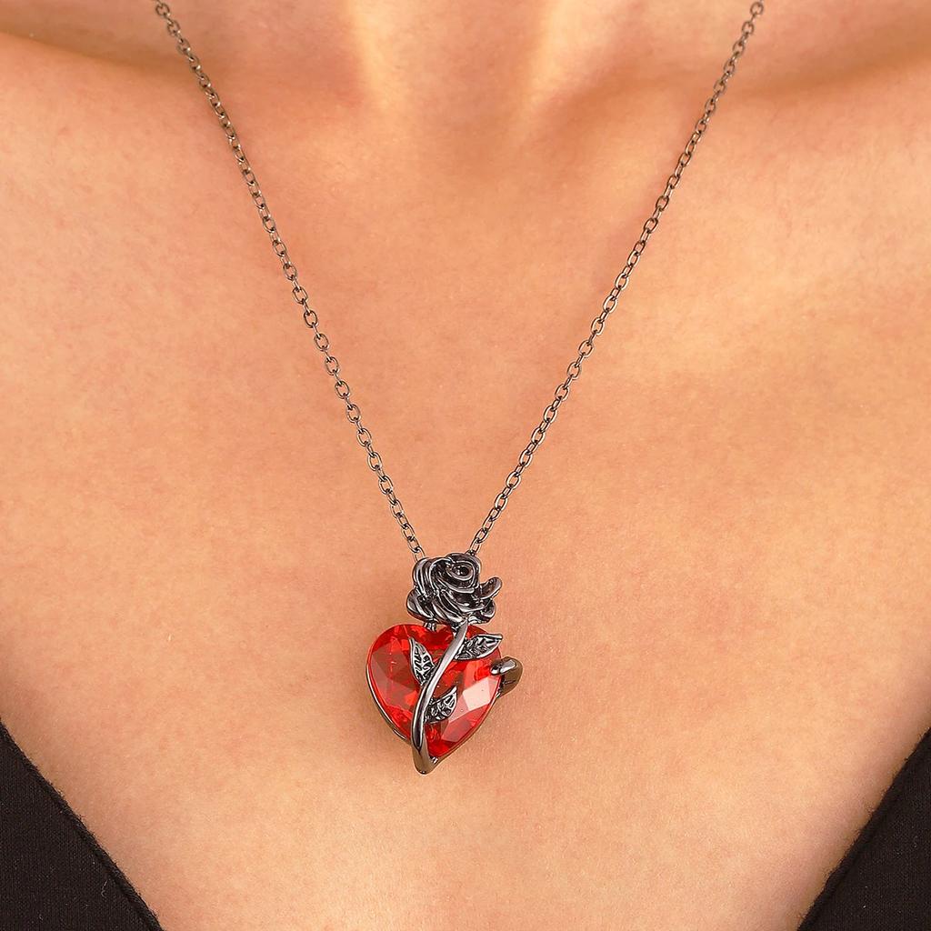 Gotische Rosenrote Liebeskette Damen Y2K Grunge Schmuck Zarter Silberfarbton Blutiger Menschlicher Herzanhänger Personalisierte Geschenke