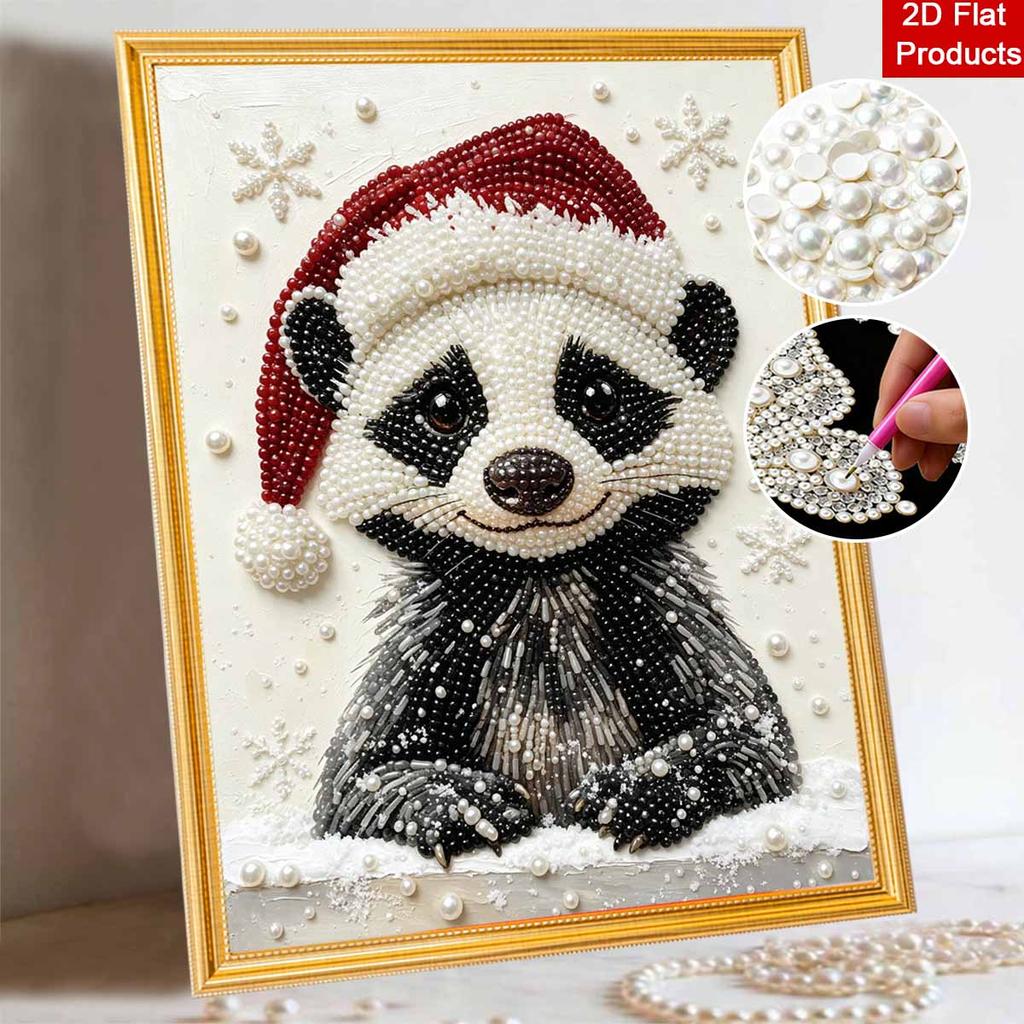 Christmas Pearl Painting Kit Handmade DIY Cute Panda Santa Hat Winter Holiday Home Decoration Painting