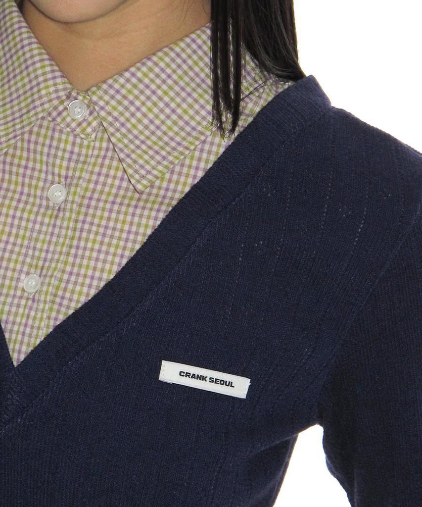 CRANK Knit Layered Check Shirt_Navy