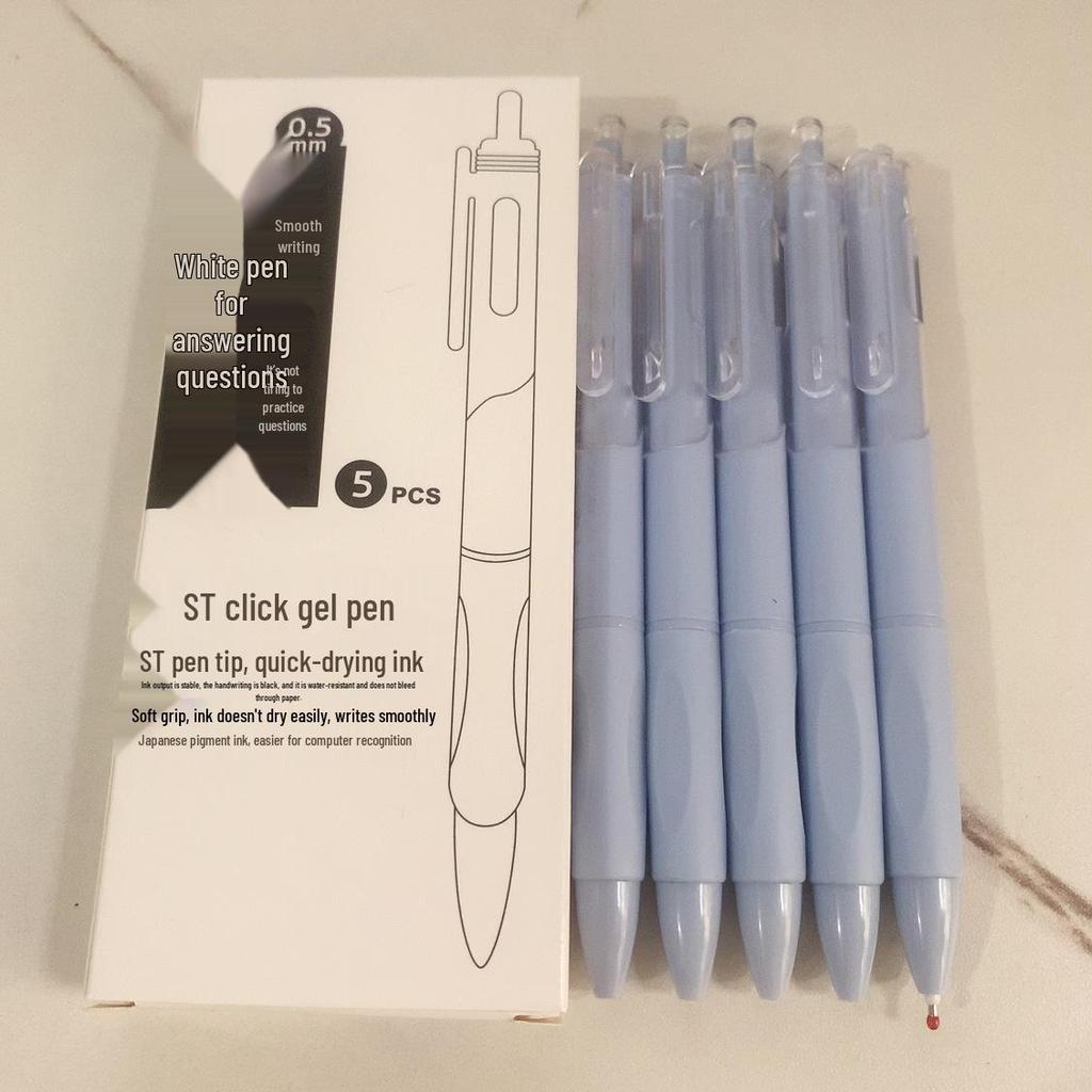 Press-Type Quick-Dry 0.5mm White Pen - Ideal for Students & Exams, Black Ink, Neutral ST Head, Perfect for Signing & Practice