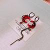 Red Crescent Asymmetrical Tassel Earrings, Niche Personality High-End Sweet And Cool Style Ear Accessories