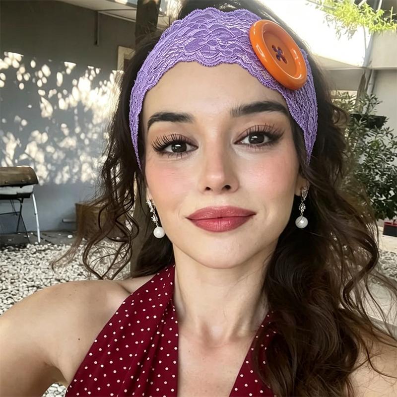 Vintage Women'S Colorful Oversized Button Lace Headband Spicy Girl Y2K Japanese Trendy Headband Sweet Cool Sports Yoga Headband