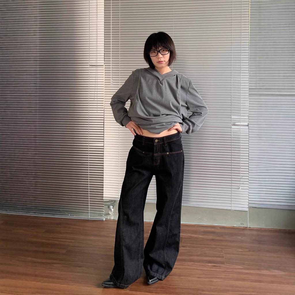 Large size American high street vibe straight jeans women's autumn new design sense loose and thin high-waisted floor pants