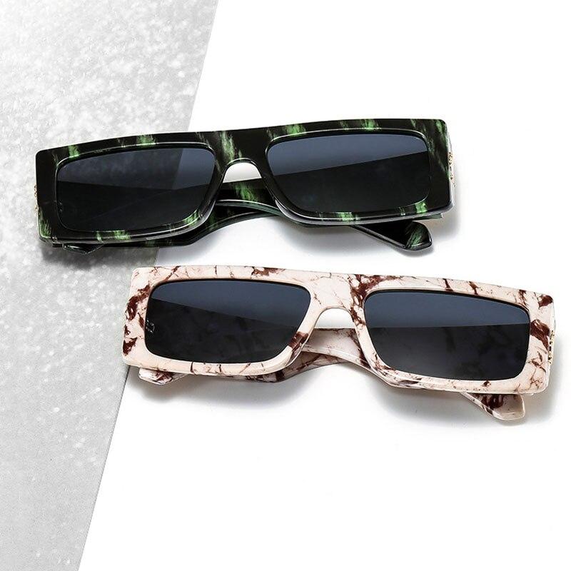 SHAUNA Ochelari de soare retro, dreptunghiulare mici, UV400 Ins, cadru marmorat popular, ochelari de soare 10 culori