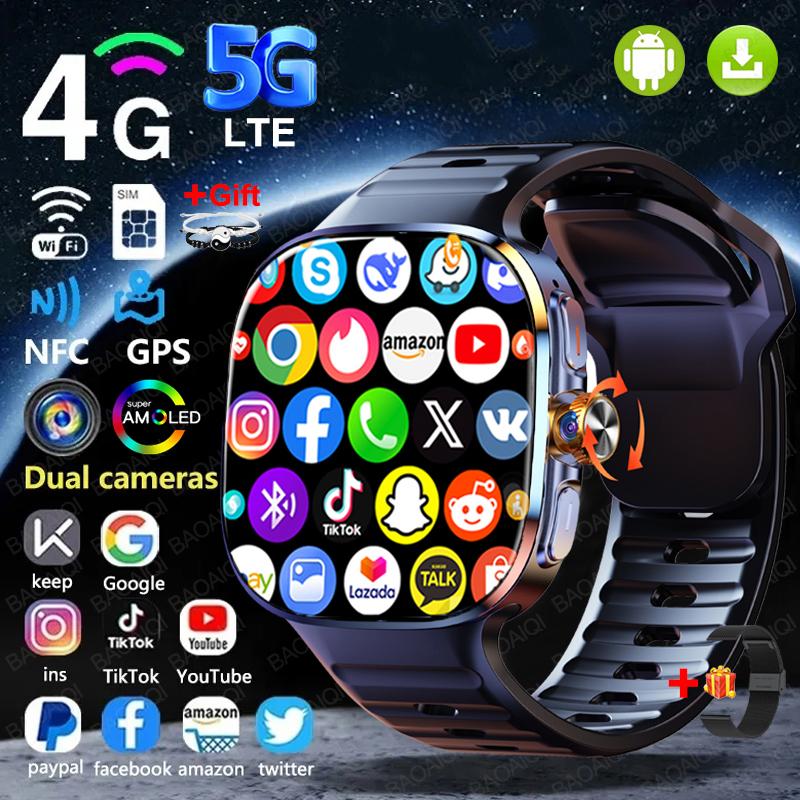 4G Full Network Smart Watch Mens 2.40 Inch Big Screen Video Call 16GB+256GB RAM 2100mAh Google Play WIFI GPS Sim Card Smartwatch