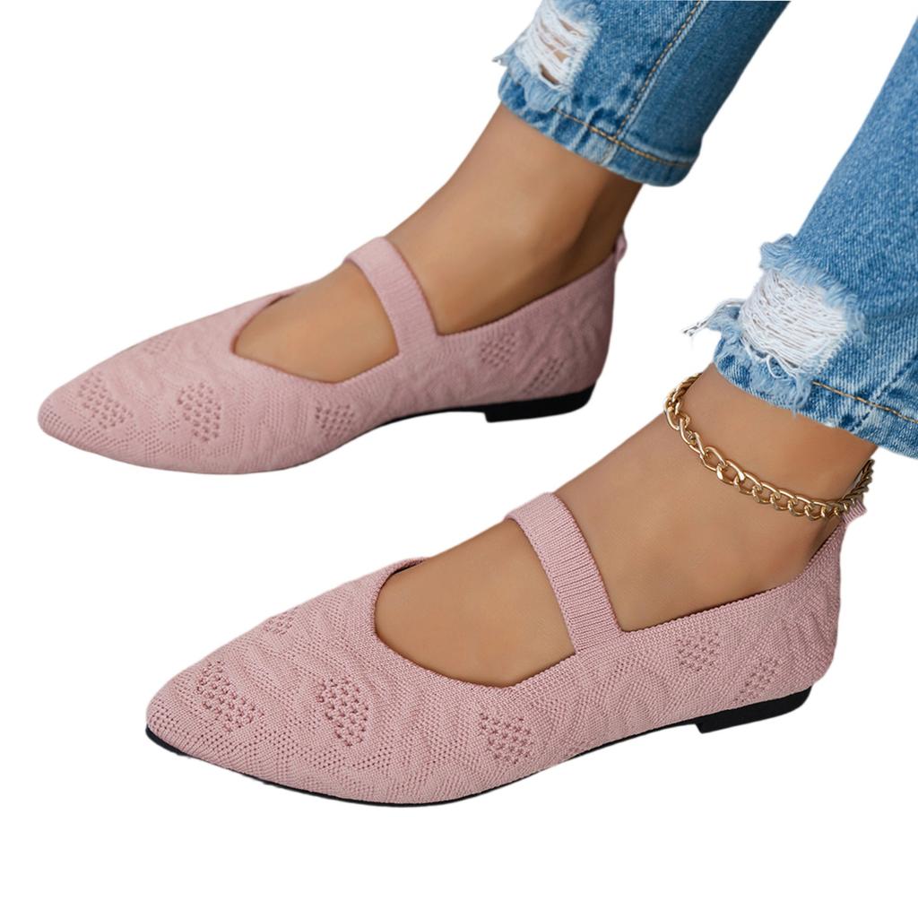 Women's Fashion Breathable Flyknit Pointed Toe Single Strap Casual Flats Lightweight Flexible Sole Comfortable Fit Slip On Shoes