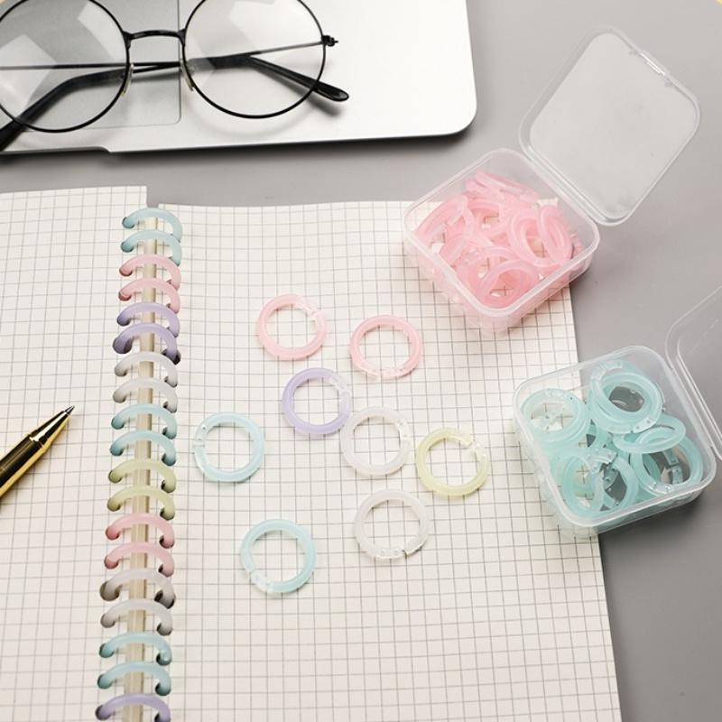 20pcs/box Colorful Loose Leaf Binder Rings Plastic Detachable Binding Buckles DIY Notebook Office File Organizer Accessories