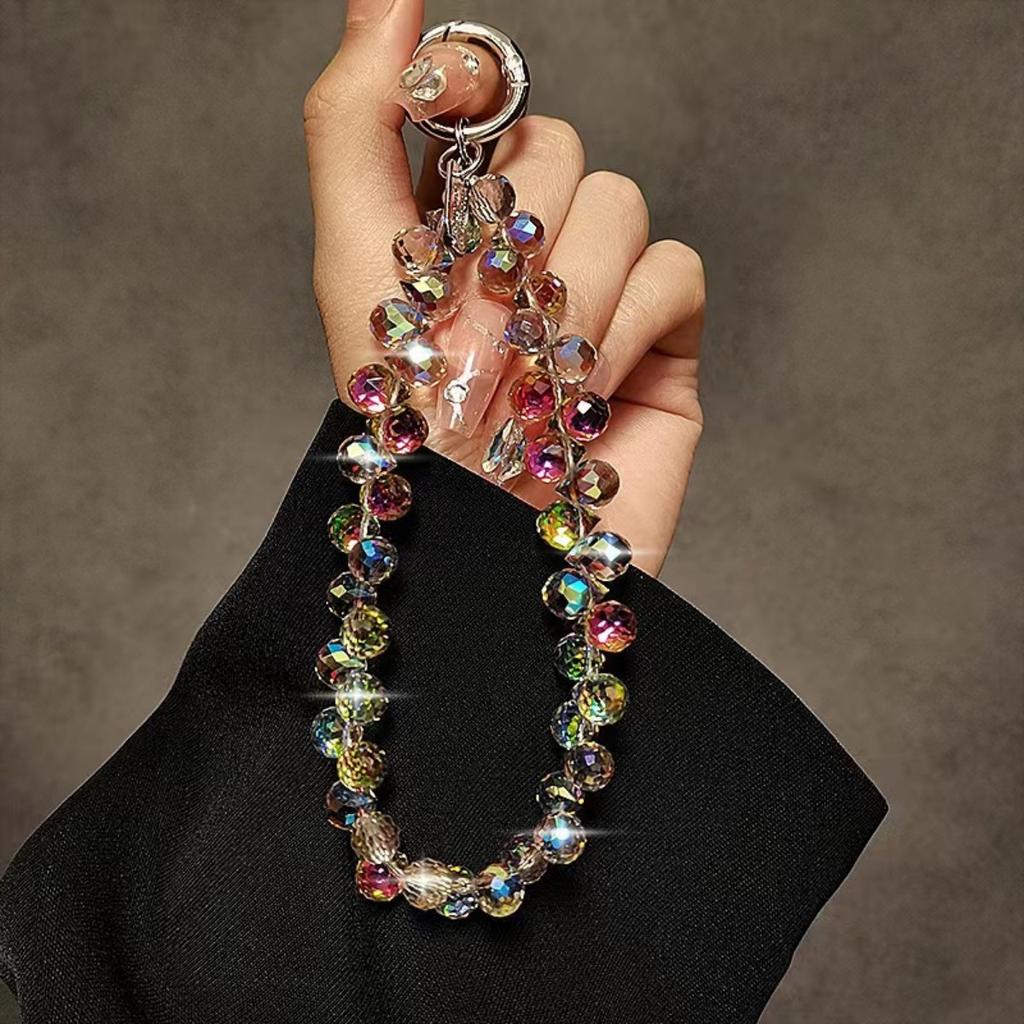 1pc Multicolor Crystal Beads Phone Wrist Strap Elegant Universal Smartphone Lanyard And Keychain Accessory Stylish Women'S Bag Pendant