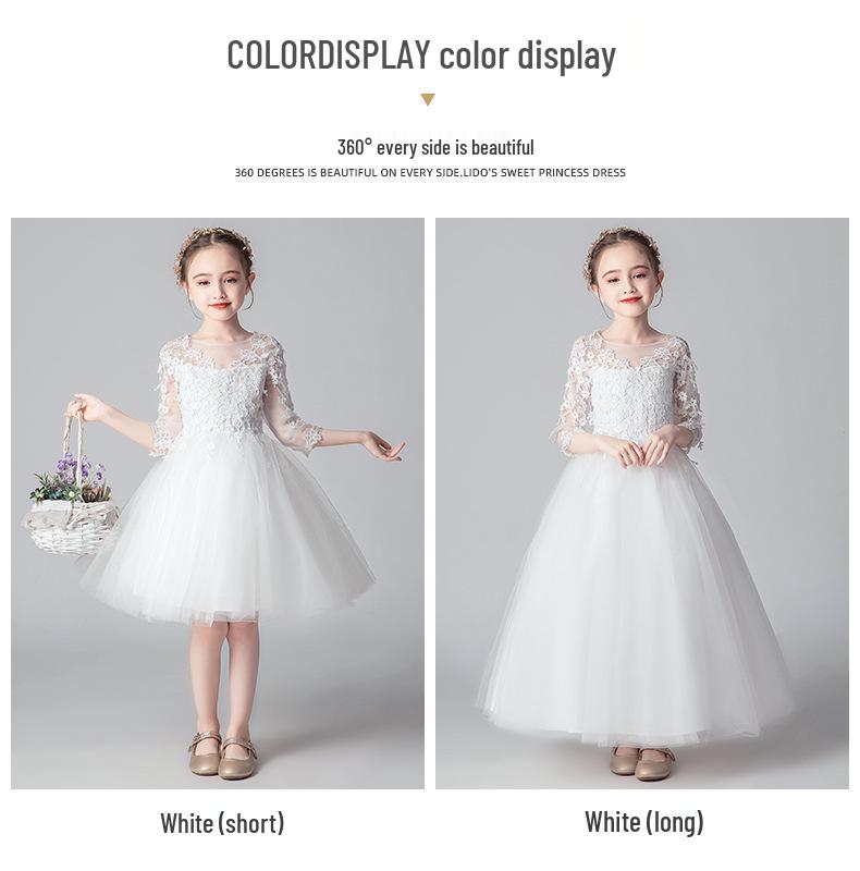 Girls' Puffy Evening Dress - Princess Flower Girl Piano Performance Costume