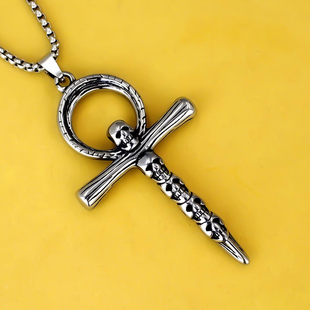 Antique Titanium Steel Viking Cross Necklace For Men Fade Resistant Pendant Jewelry