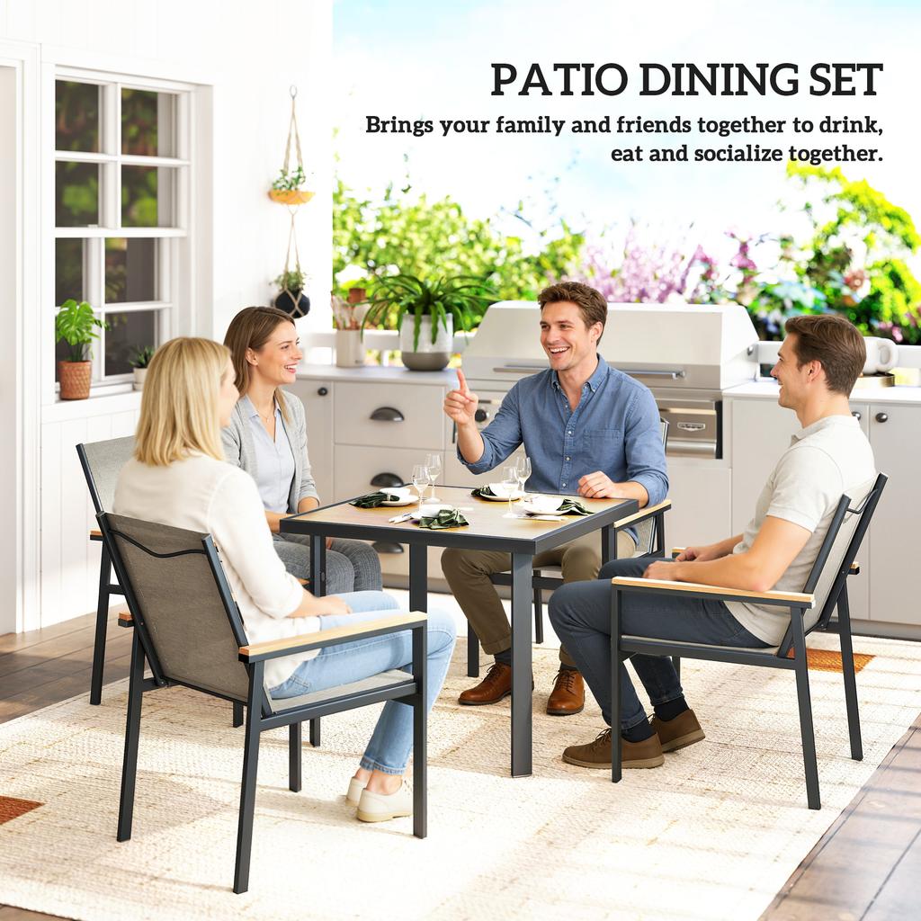 Five-Piece Metal Dining Set, with Glass-Top Table - Khaki