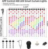 RGB Curtain String Lights Music Sync Text Display Fairy Light 400 LED App Controlled DIY Christmas Curtain Light Wall Room Decor