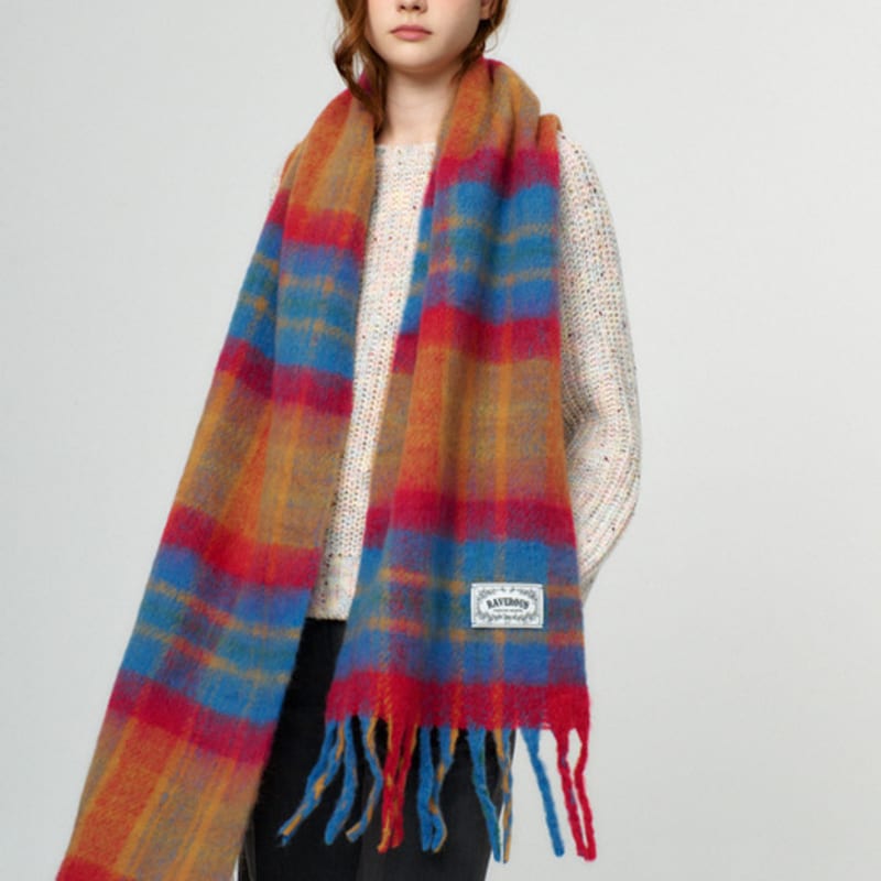 RAVEROUS Soft Brushed Check Muffler_Blue