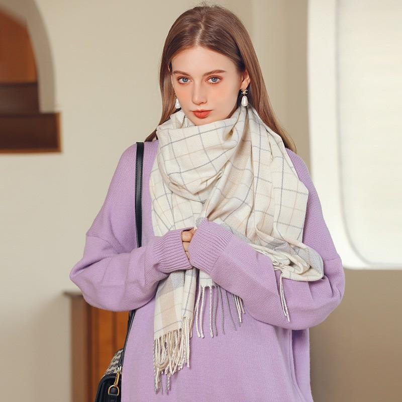 Soft Faux Cashmere Plaid Scarf Women Winter Warm Wrap With Fringe Streetwear Style
