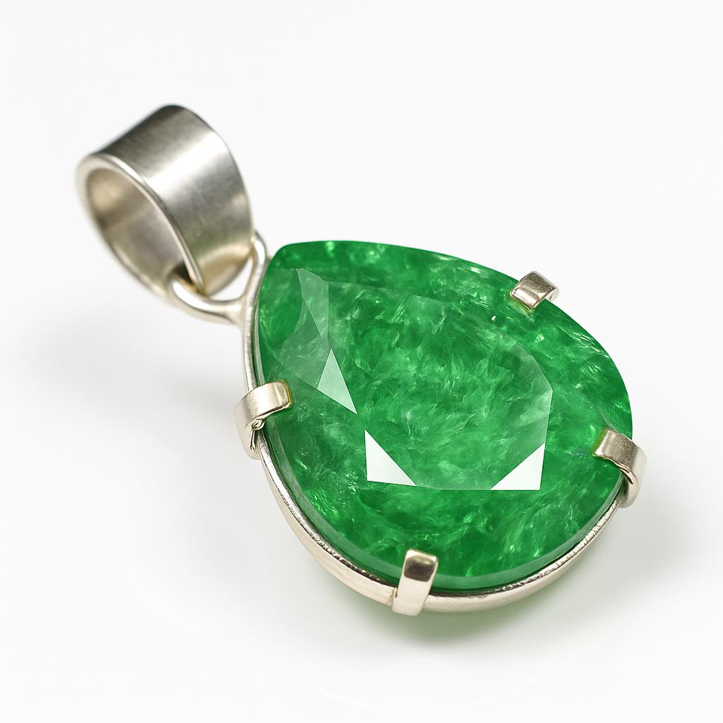 Green Emerald 35.75 Ct Natural CERTIFIED 925 Sterling Silver Pear Cut Pendant AI-120-NS