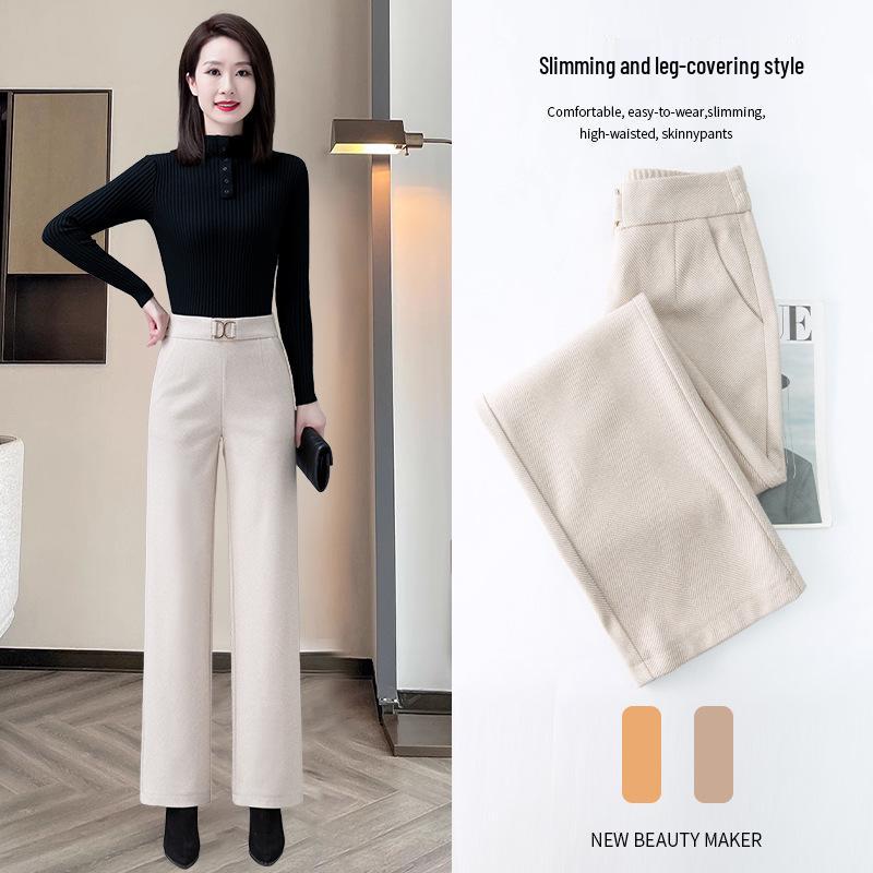 

Women s Wool Wide-Leg Pants - High-Waisted, Loose Drape for Fall/Winter 3XL (31)