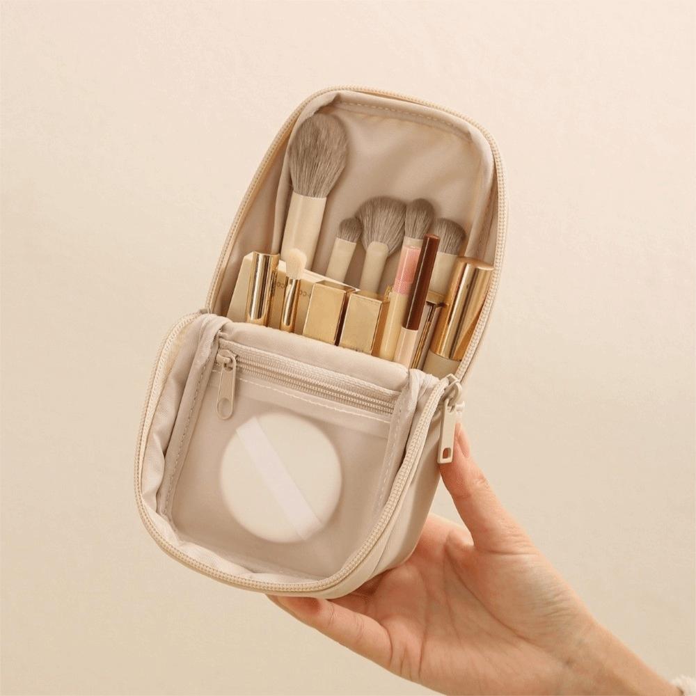 Waterproof Makeup Brush Bag Zipper Multi-Compartment Standing Cosmetic Pouch PU Large Capacity Pen Storage Organizer Case