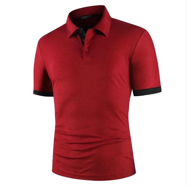 Male Casual Polo Shirts Fashion Contrast Color Design Turn-down Collar Comfortable Tops Slim Fit Short Sleeve Tees