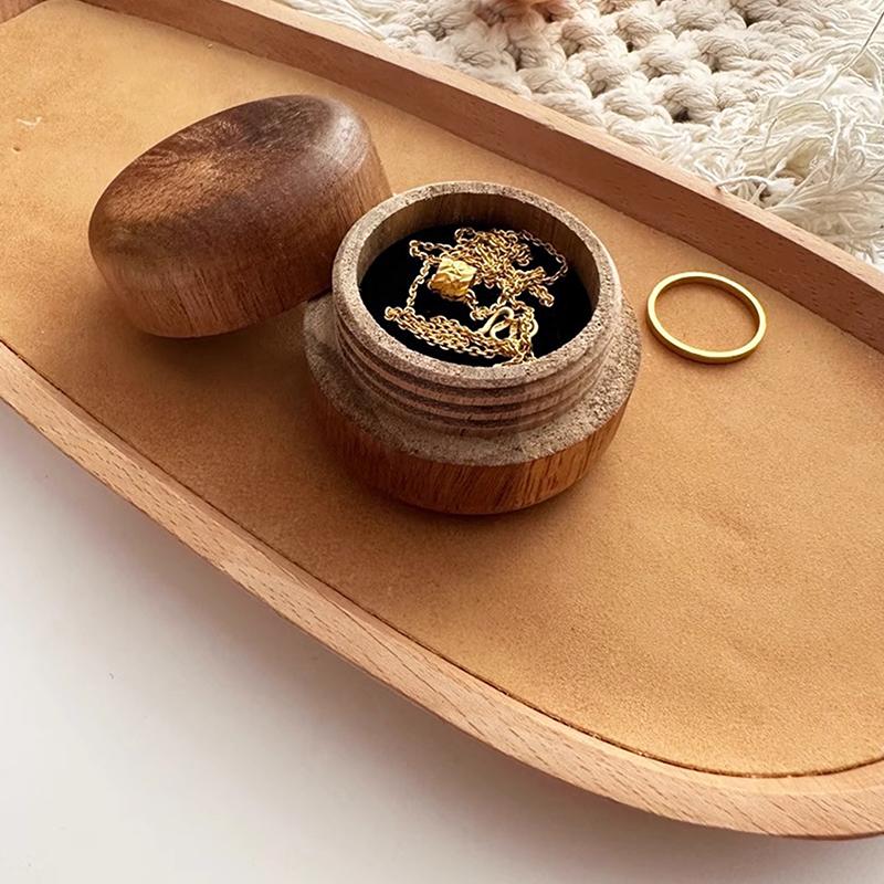 Wood Ring Box Wedding Proposal Engagement Round Wood Ring Box Jewelry Storage Box Portable Solid Wood Ring Box OneSize