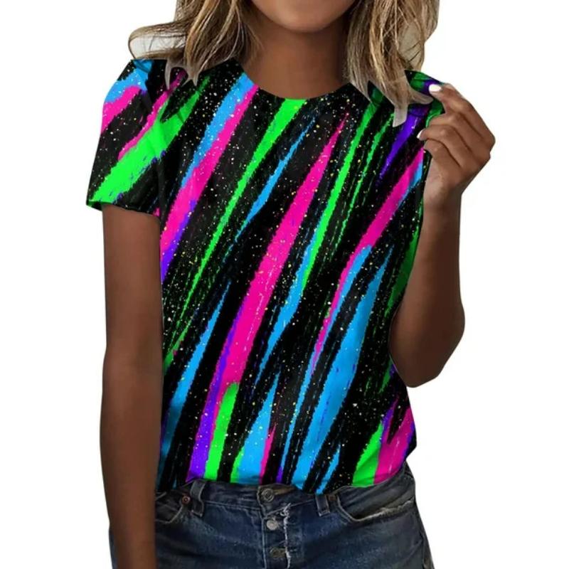 Fashion Color Scale T-shirt 3D Printed Women's New Round Neck Short Sleeved T-shirt Street Style