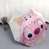 Pink Stitch,Cute Artwork Automatic Folding Umbrella   Simple 8 Rib Design, Bright Cartoon Pattern, Durable Iron Frame, Suitable For Travel,