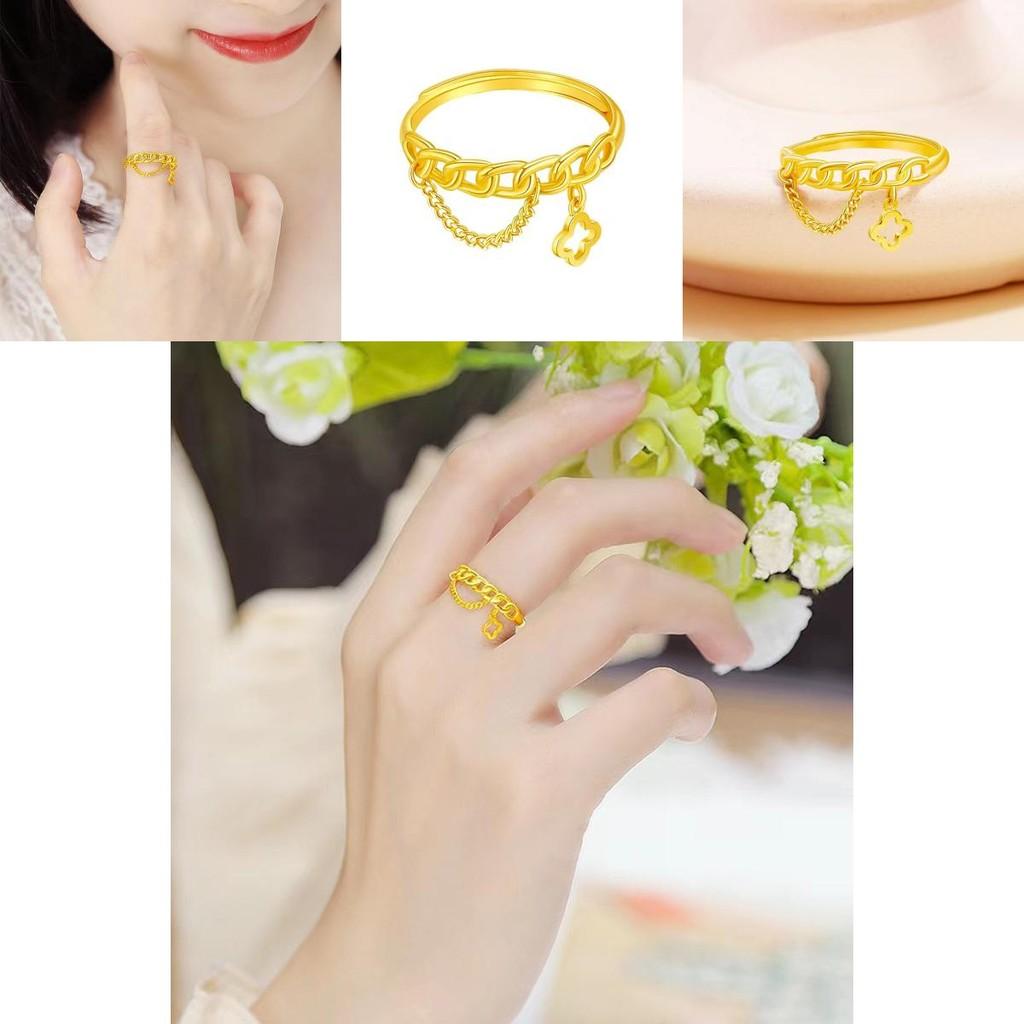 Luxurious Women's Four Leaf Clover Ring Trendy Gold Plated Copper Jewelry