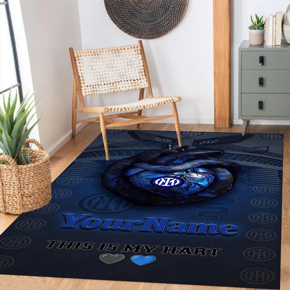 Inter Milan Customize Text Carpet Perfect for Hallway Living Rooms Balcony Entryway Anti-slip Rug Anime Office Decor Best for Christmas