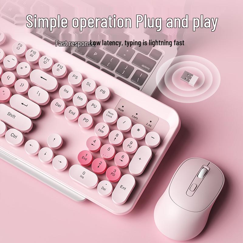 K73 Punk Retro Wireless Keyboard & Mouse Set - Colorful, Quiet, Round Keys for Girls' Office