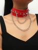 Punk Gothic Spike O-Ring Leather Choker & Metal Clavicle Chain