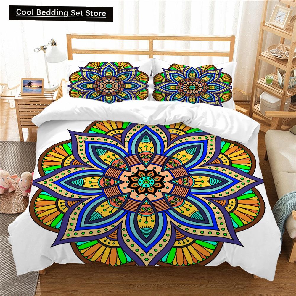 Bohemian Lotus King Queen Duvet Cover Boho Mandala Bedding Set For Kids Teens Adults Exotic Flowers 2/3Pcs Polyester Quilt Cover