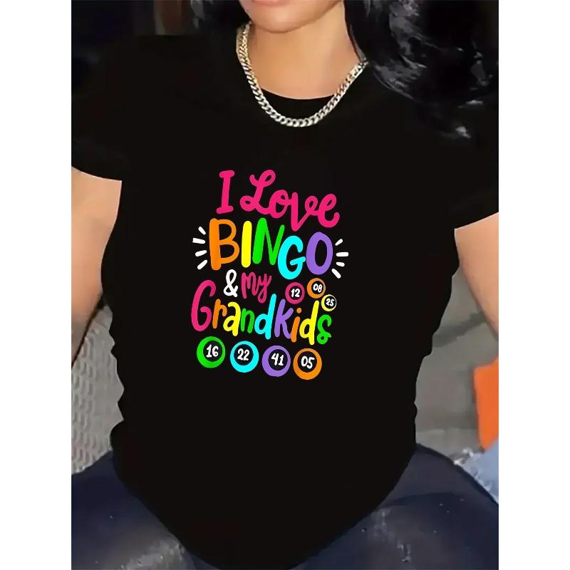 

European sizes Women S Funny Grandparent Tee - I Love Bingo & My GrandKids Birthday/Anniversary Gift Comfortable Fit, Durable Print, 4XL