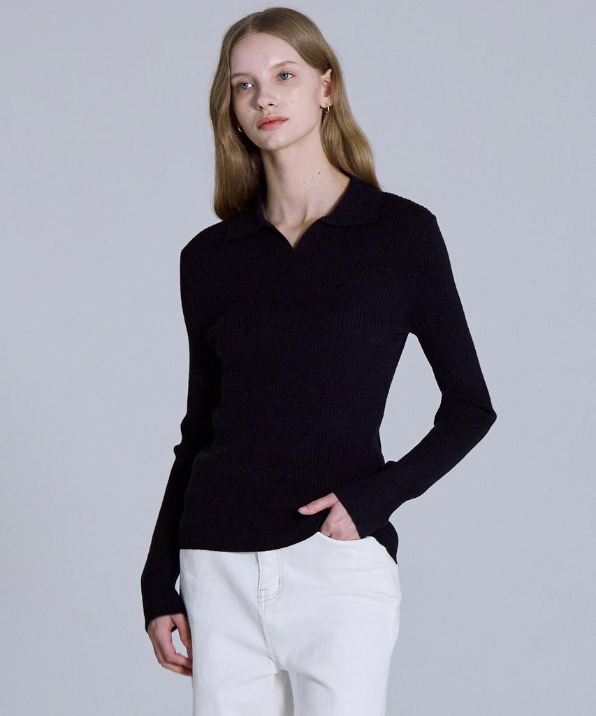 BASIC HOUSE Women'S Collared Long-Sleeve Sweater Navy Lykt7203