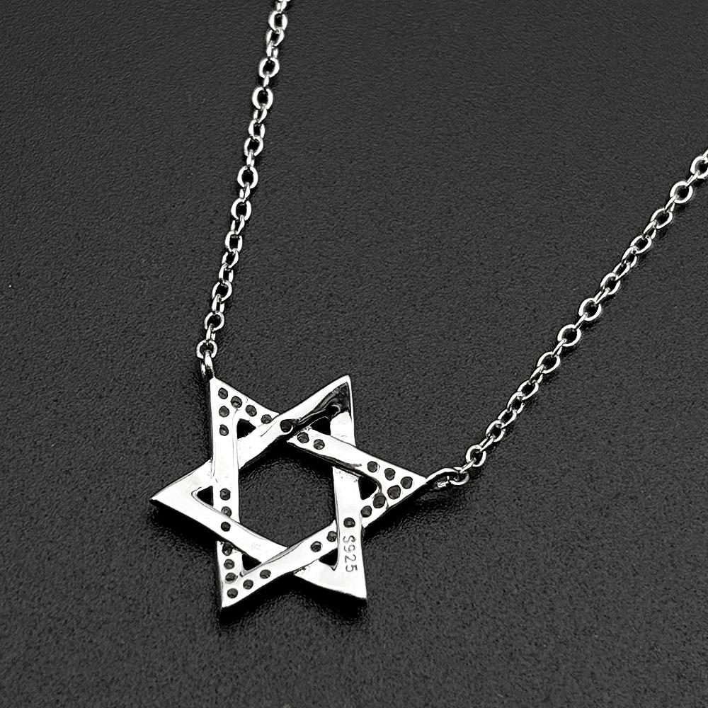 925 Sterling Silver Je Star of David Zircons Pendant Necklace for Women Silver Color Choker Chain Israel Magen Jewelry Gift